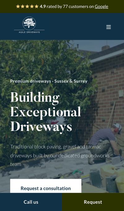 The Agile Driveways website on a phone