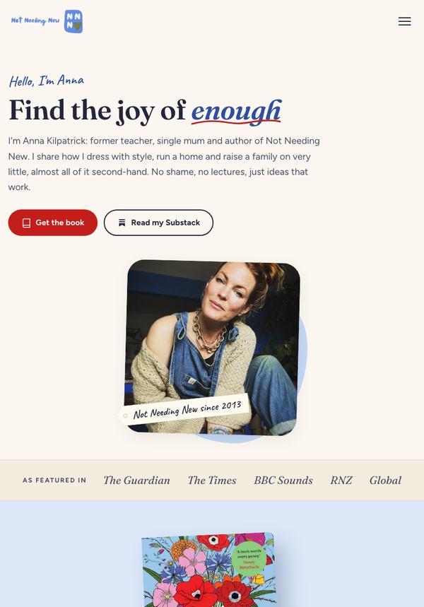 The Not Needing New website on an iPad