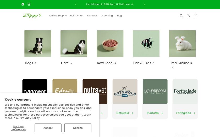 The Ziggy’s Pet Supplies website